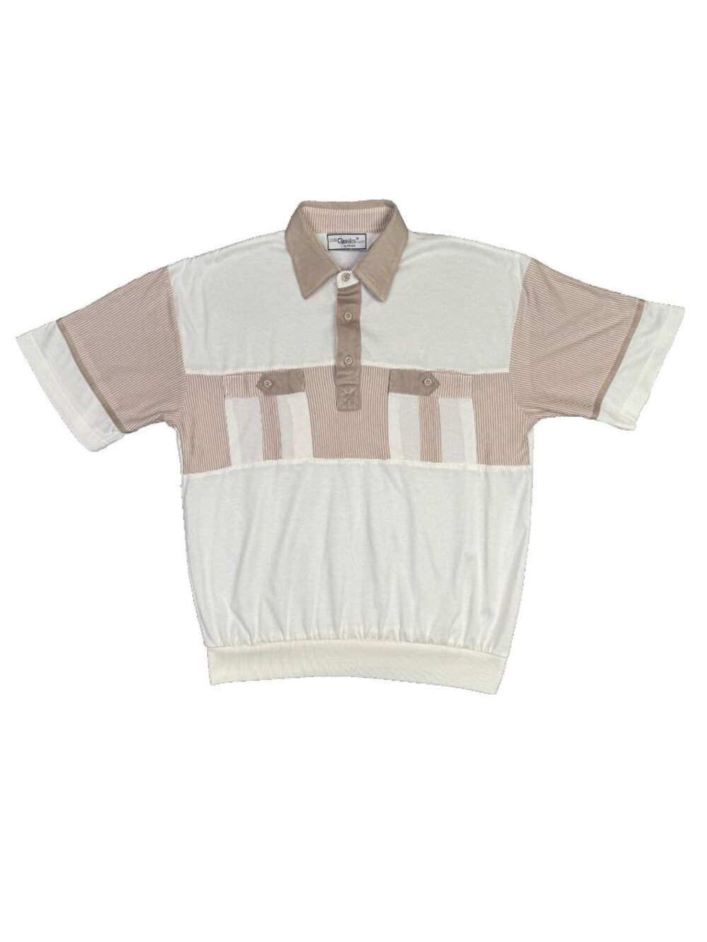 Classics by Palmland Polo Shirt Mens Medium M Tan White Grandpa Vintage Golf